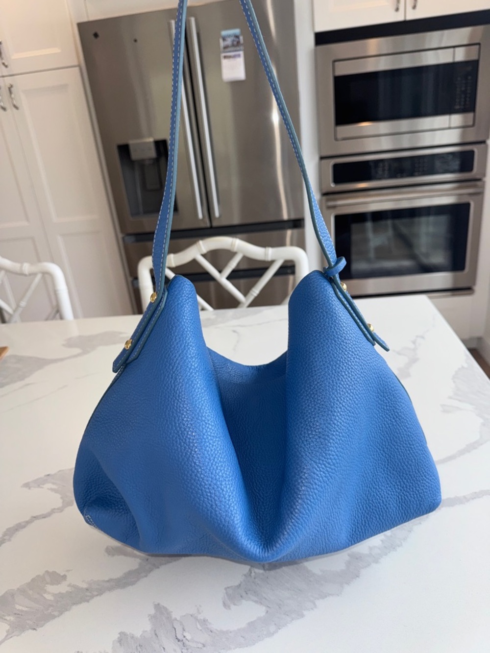 J.McLAUGHLIN periwinkle Blue Leather Foldover Hobo Handbag Purse Bag w/ pouch - Picture 4 of 14